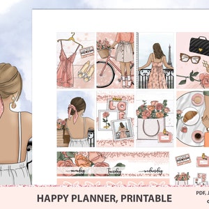 Paris Printable Planner Stickers, Happy planner stickers printable, Silhouette cut files, Digital weekly kit, organizador, notebook