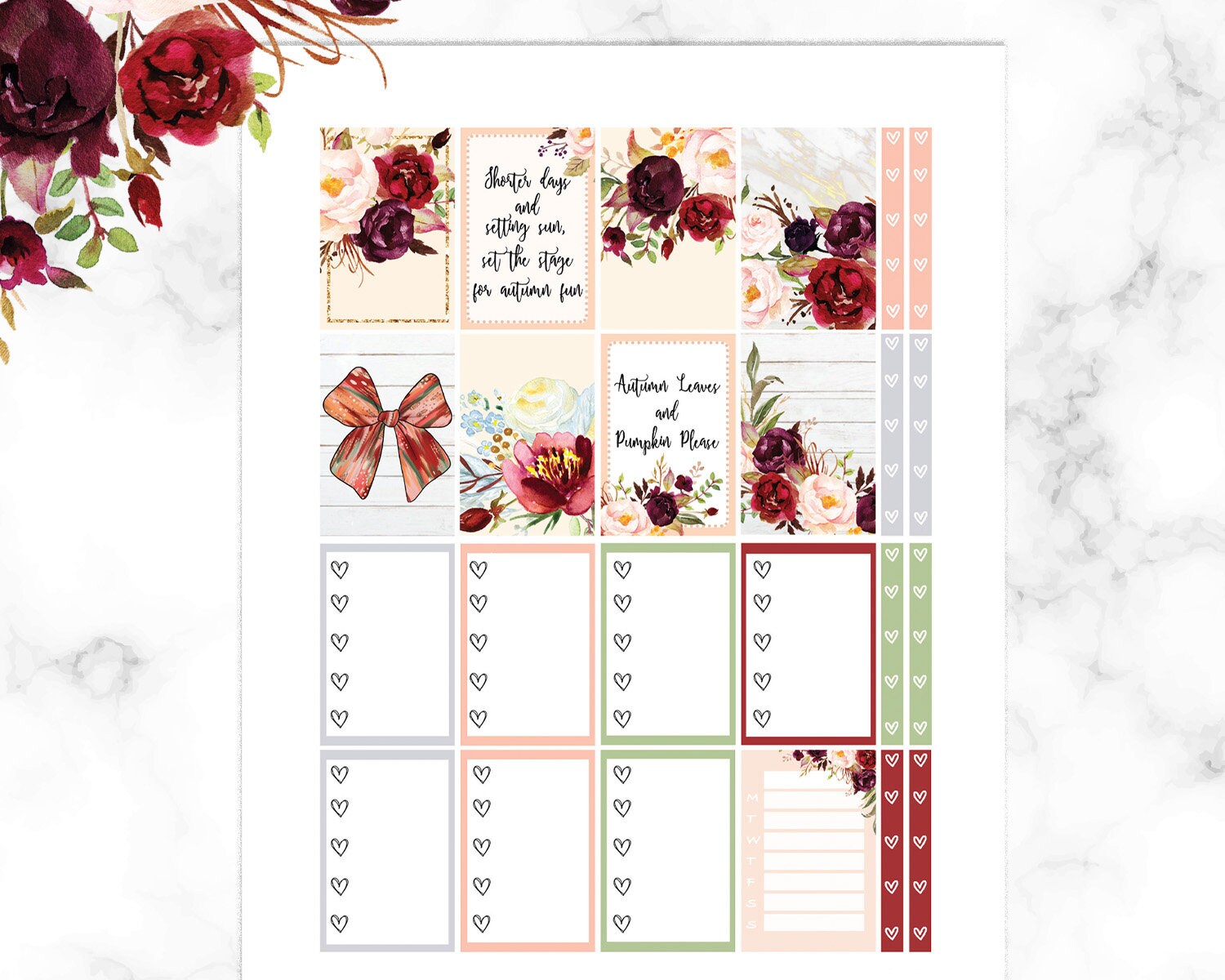 Marsala Watercolor Floral Planner Stickers Printable Happy Planner ...