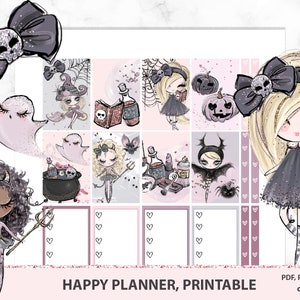 Adesivi Halloween pianificatore stampabile per Classic Happy Planner, MAMBI kit vista verticale, set settimanale con Ghost Skull Witch, zombi