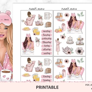 Pegatinas de planificador imprimibles, kit de buenos días, diario de planificación feliz, conjunto imprimible diario Bullet, tema floral, niñas afroamericanas