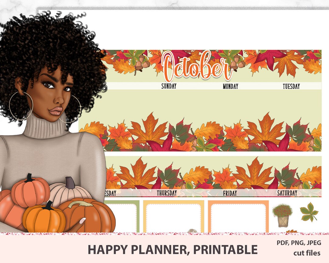 October Monthly Printable Stickers, Happy Planner Monthly Kit, Monthly ...