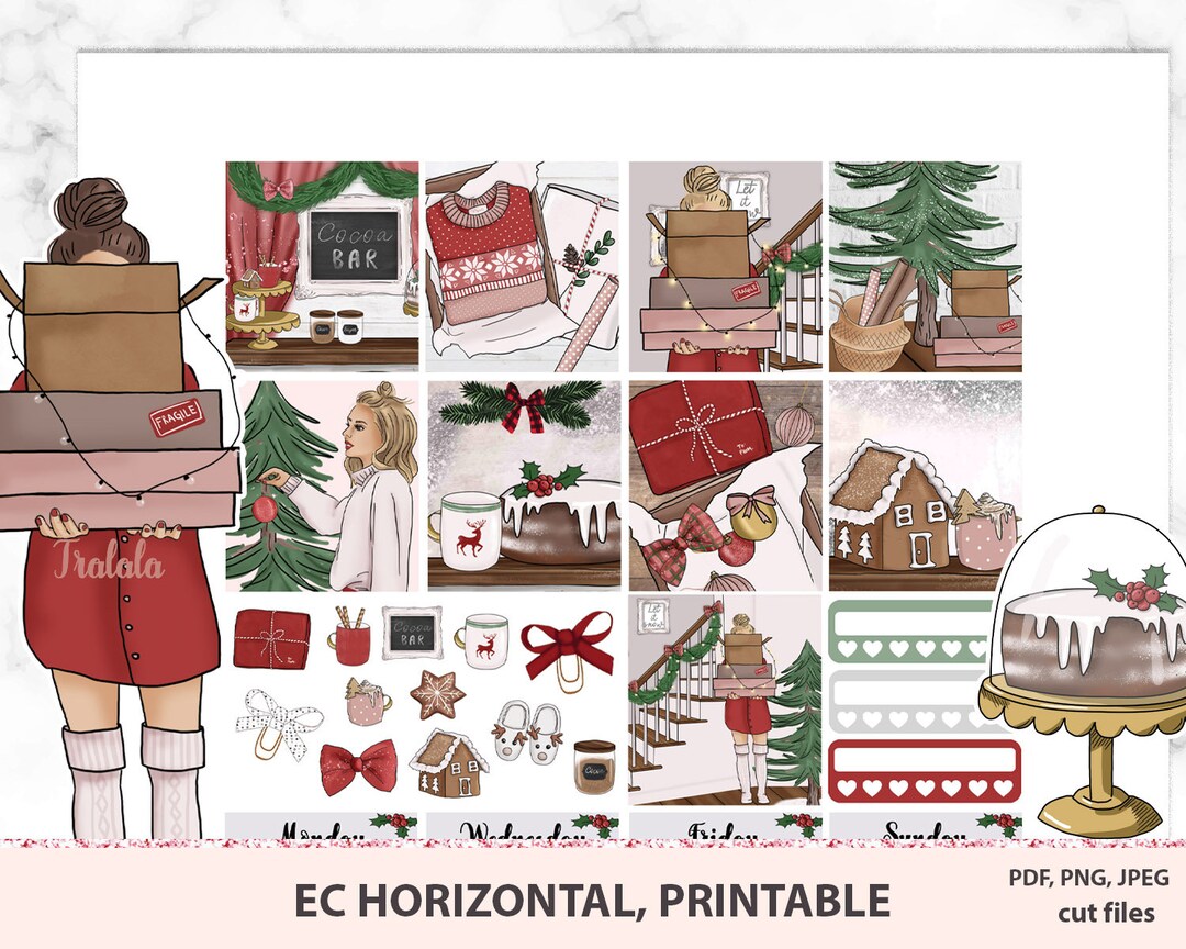CHRISTMAS Printable Horizontal Sticker Kit for Erin Condren Life ...