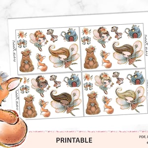 Pegatinas decorativas de otoño, kit imprimible Bullet Journal con tema de otoño y zorro, lindos amigos del bosque adecuados para Erin Condren y Happy Planner