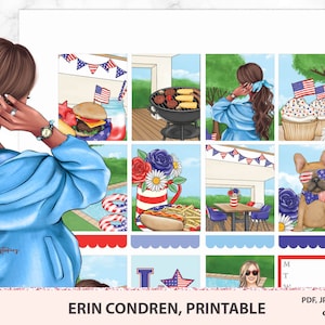 Printable Planner Stickers 4th of July Stickers,  Erin Condren Weekly planner sticker set, Digital Download, Journal Deco Kit, printables