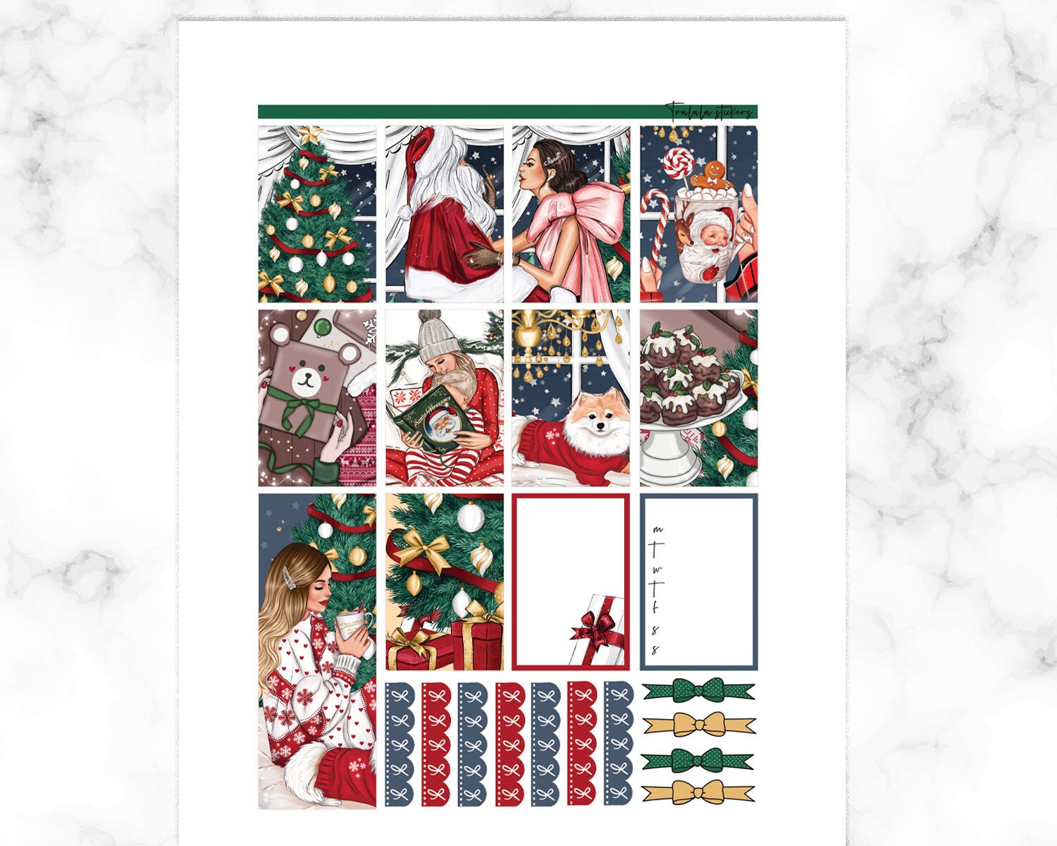 Christmas Printable Sticker Kit, Happy Planner Weekly Set, Red Green ...
