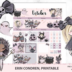 October Monthly Erin Condren planner stickers, Halloween Monthly Planner Kit for vertical/horizontal Life planner, JPEG, PDF, PNG Silhouette
