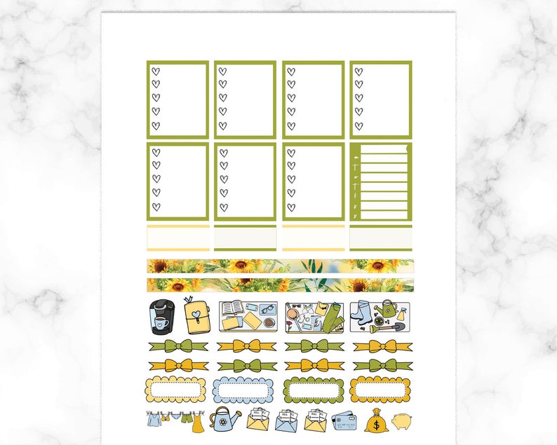 Sunflower Planner Stickers Printable, Erin Condren Kit, Weekly Sticker ...