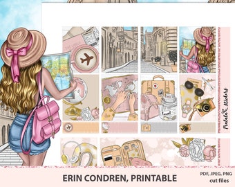 Wanderlust printable stickers, Travel Stickers, Weekly Planner Kit, Digital scrap booking elements, Erin Condren Life Planner Vertical