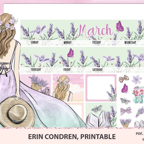 Printable March Monthly Kit Erin Condren ECLP Monthly View - Etsy