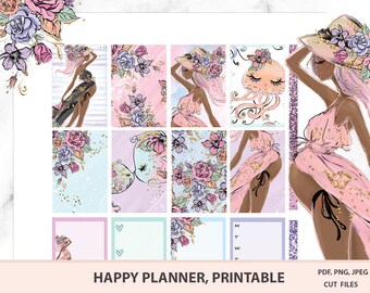 Pregnancy Happy planner printable stickers, sealife MAMBI mother to be nautical weekly kit, New Arrival, pregnant mum, New Baby Silhouette