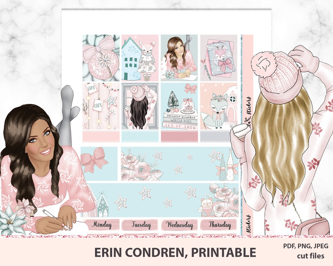 Pink Christmas Planner Sticker Printable, Weekly Kit for Erin Condren ...