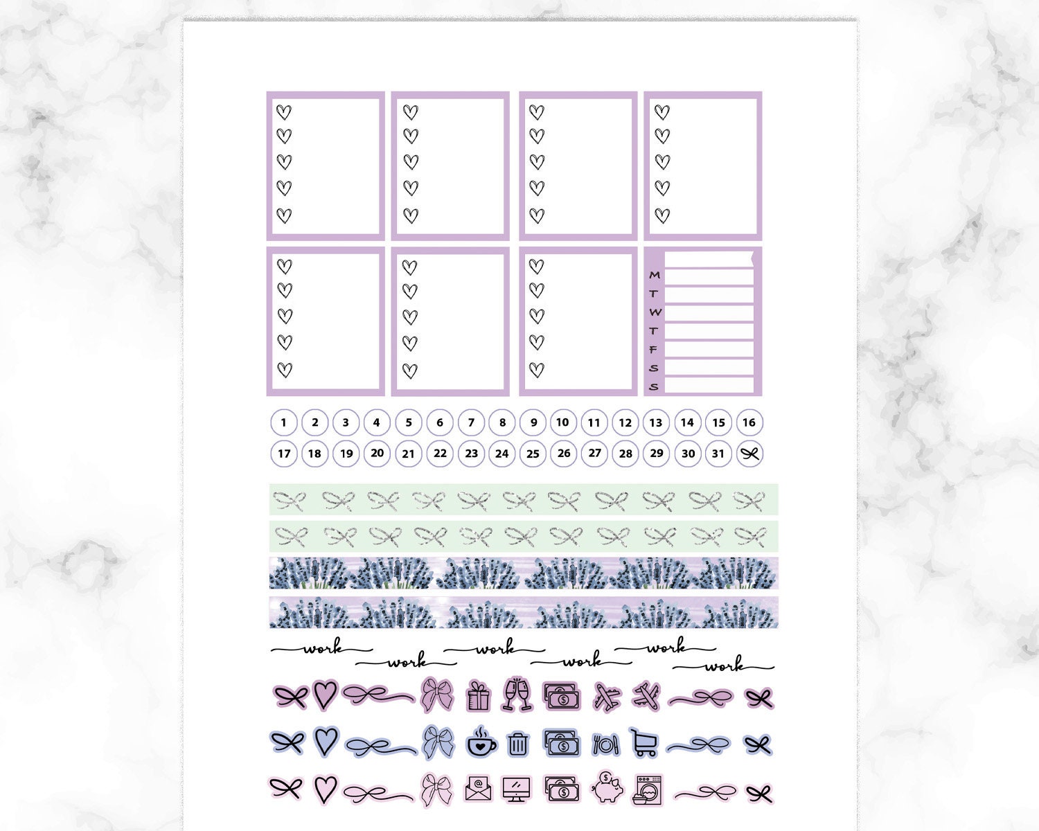 Lavender Bloom Printable Planner Stickers, Erin Condren Kit, Weekly ...