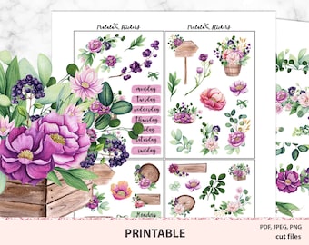 Floral printable planner stickers suitable for Erin Condren life planner vertical and horizontal, big/mini Happy planner, Silhouette Cricut