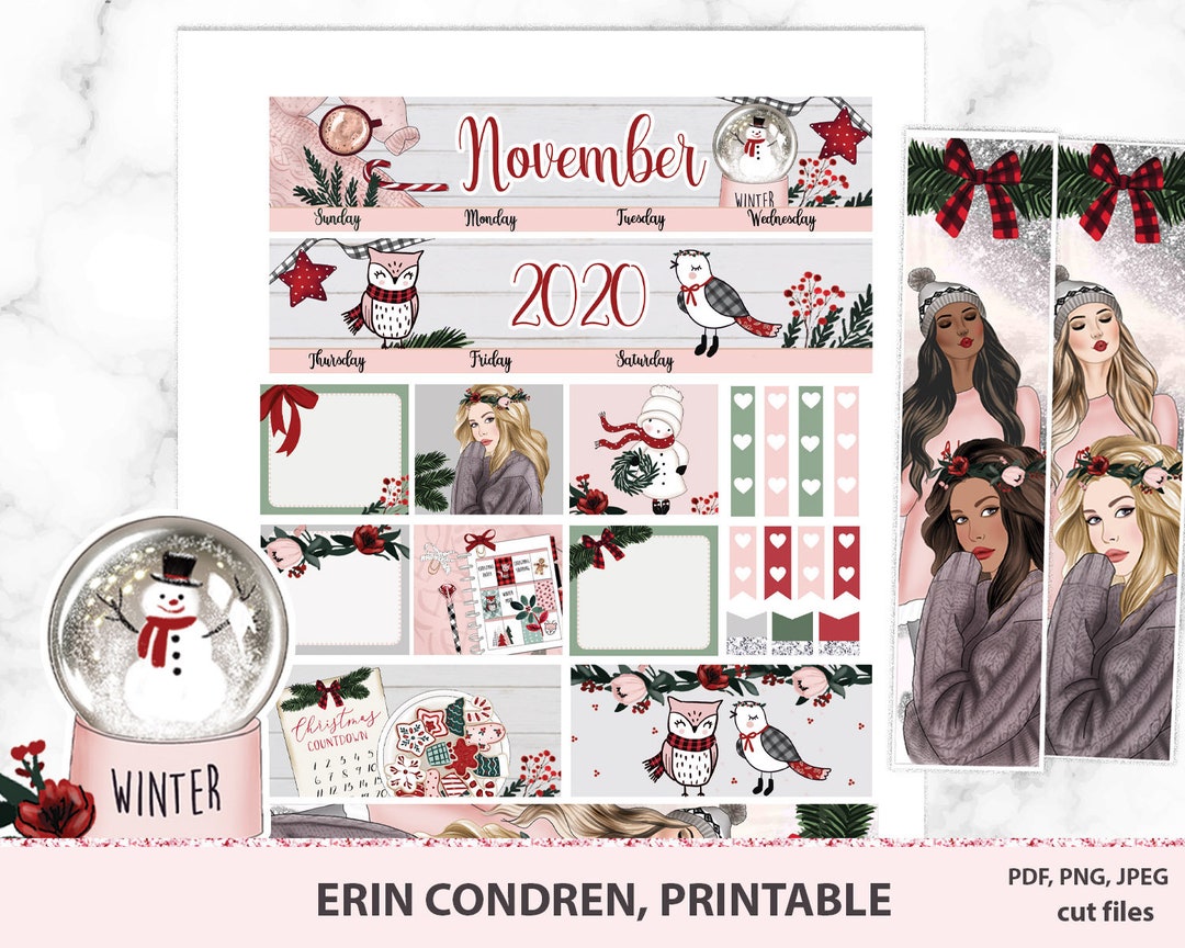 November Monthly Kit Erin Condren Life Planner Stickers Vertical View ...