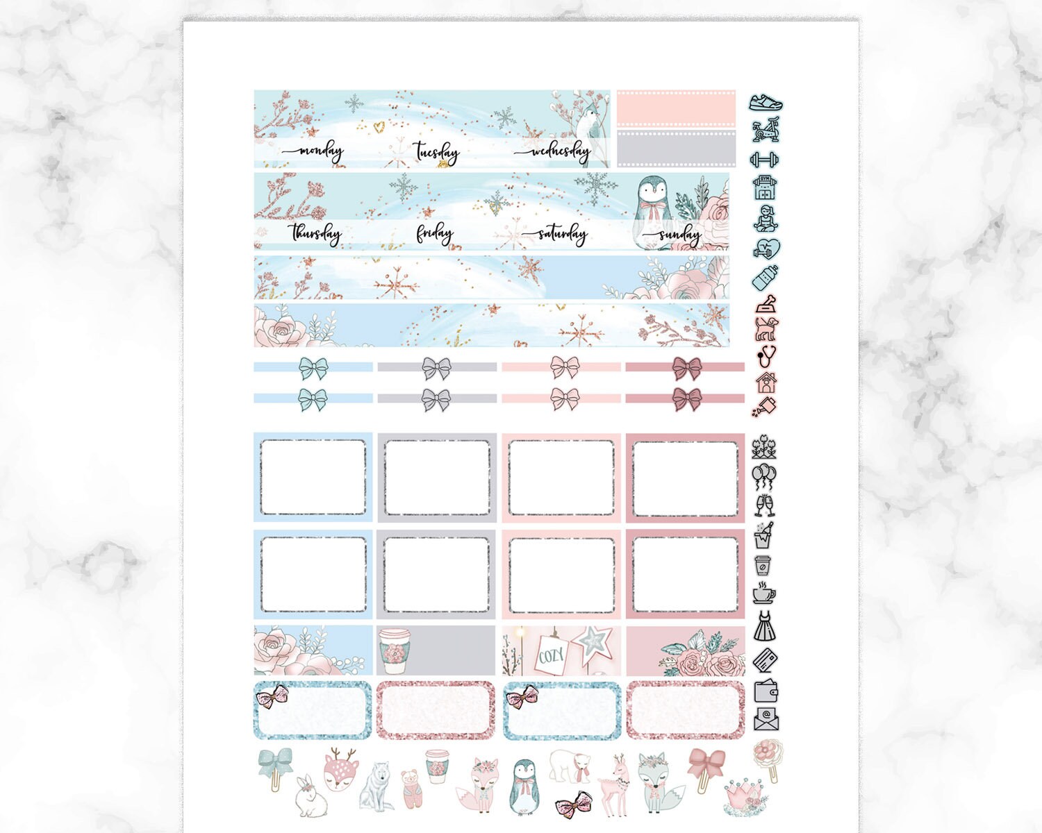 Pastel Winter Planner Stickers, Printable Weekly Kit for Happy Planner ...