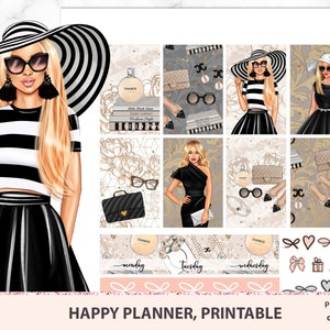 Little Black Dress Happy Planner Stickers Afdrukbare, afdrukbare wekelijkse kit, downloadbare stickers, JPEG PDF Silhouette Studio bestanden