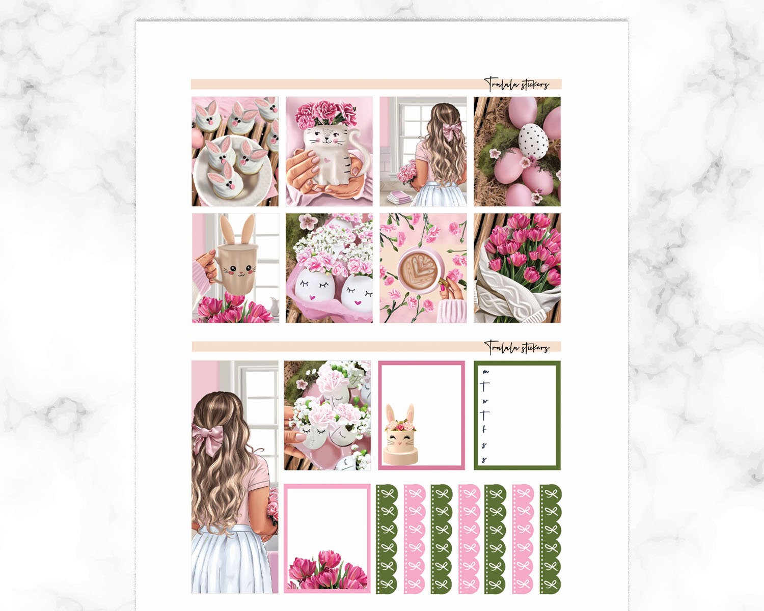 Easter Planner Stickers Printable Pink Flowers Coffee Kit | Etsy