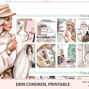 Printable Planner Stickers, Erin Condren Weekly planner sticker kit, Coffee shop, Digital Download, Planner printables with cut files