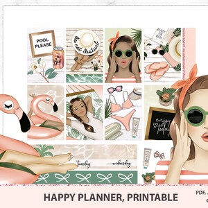 Pool day Happy planner Printable kit, Pool party, Sea Vacation, Beach planner stickers, Ocean, Weekly planner, Organizer, Notebook