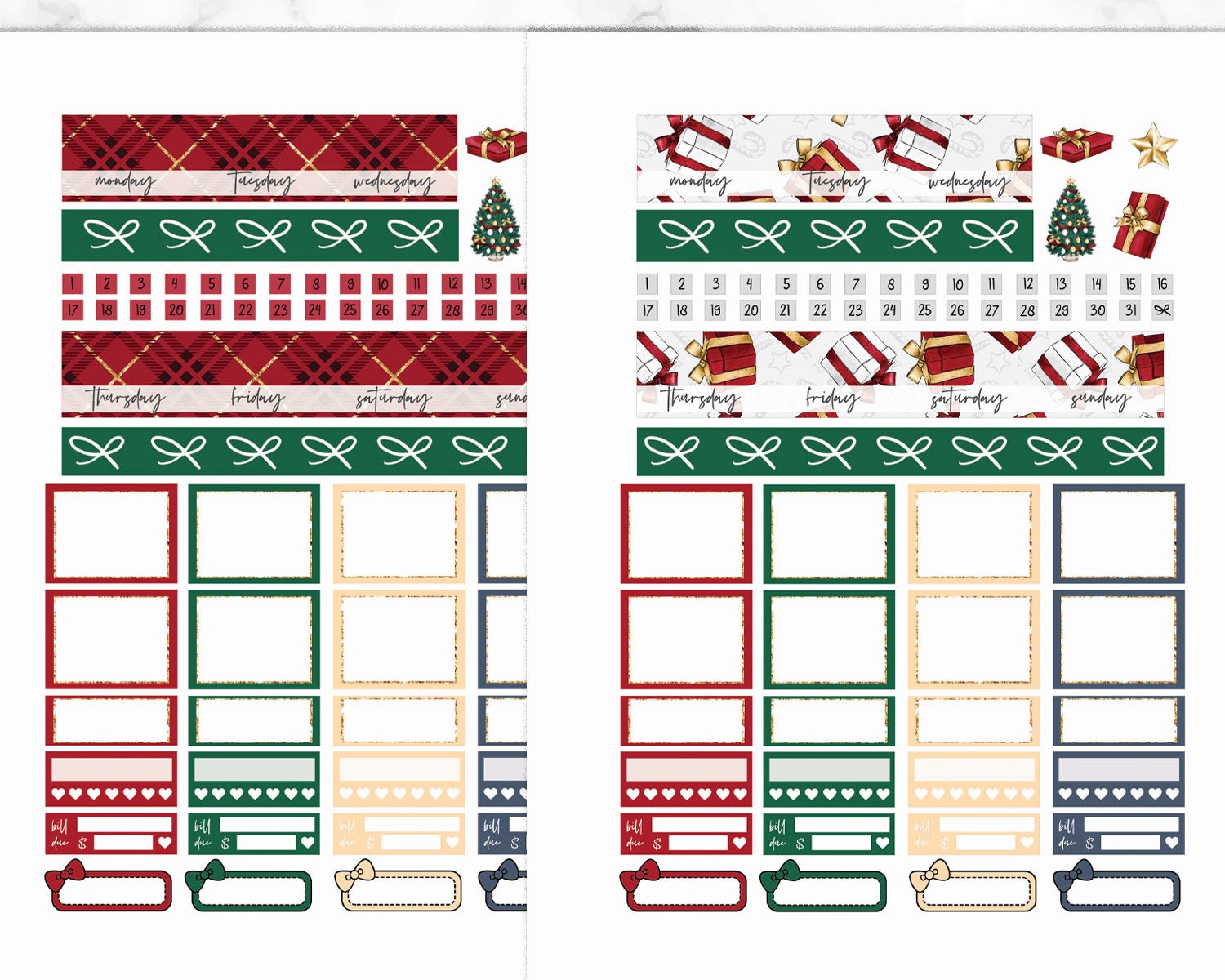 Christmas Printable Sticker Kit, Happy Planner Weekly Set, Red Green ...