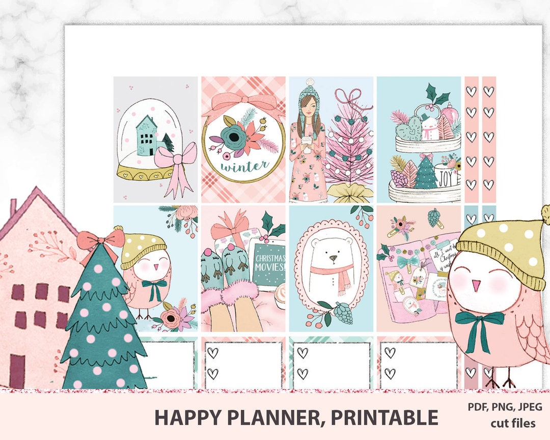 Pastel Christmas Happy Planner Stickers Printable MAMBI Weekly Kit for ...