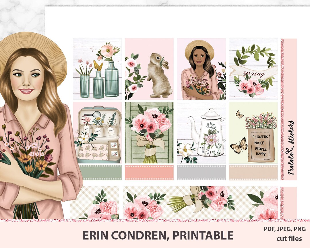 Spring Erin Condren Printable Planner Stickers, Vertical Stickers ...