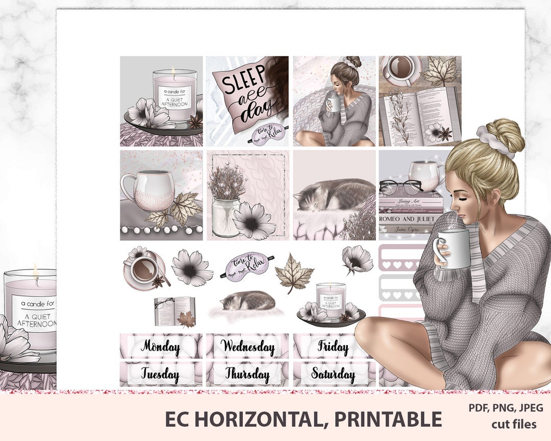 Cozy Day Erin Condren Horizontal Planner Stickers Printable, ECLP Chill ...