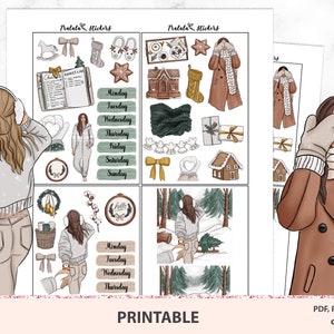 Pegatinas de planificador de niñas de invierno imprimibles, kit imprimible de Navidad para diarios y cuadernos de bala Descargable PDF PNG Archivos de corte de silueta