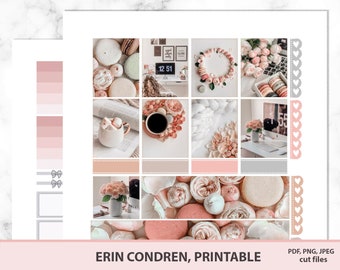 Macaroons and roses stickers for Erin Condren Life planner printable weekly, blush pastel colors coffee cups and home inspiration Silhouette