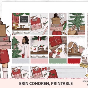 Pegatinas planificador imprimibles Navidad Erin Condren planificador en vivo, paquete de pegatinas vetical con archivos cortados árbol decorando regalos PDF PNG ARCHIVOS JPEG