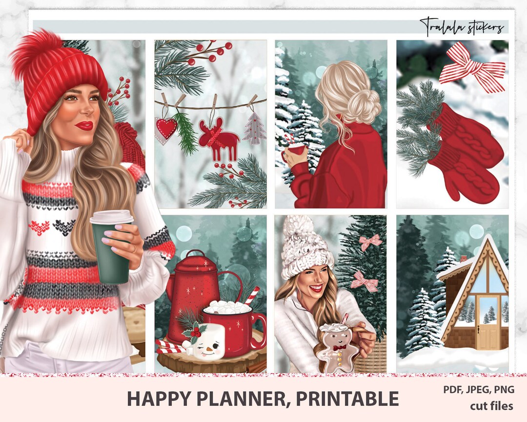 Watercolor Winter Holiday Happy Planner Printable Kit, Hot Cocoa MAMBI ...