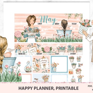 Happy planner MAY autocollants réa imprimables mensuels, Journal floral, Autocollants avec fleurs, kit de jardinage, Jardin, Plantes, MAMBI ensemble