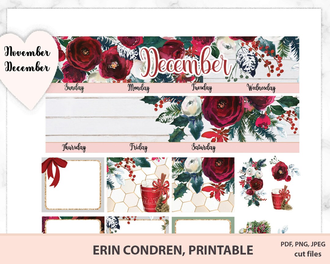December Monthly Kit for Erin Condren Life Planner, Printable Monthly ...