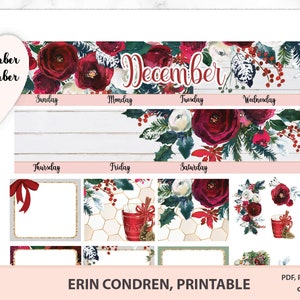 December maandelijkse kit voor Erin Condren life planner, afdrukbare maandelijkse view kit voor november 2020. ECLP bloemen thema set, Kerst thema