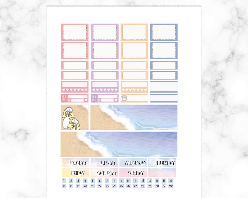 Weekly planner sticker kit, Printable Planner Stickers, Beach picnic, Instant Download, Agenda Deco Kit, Planner printables, Cricut PNG image 4