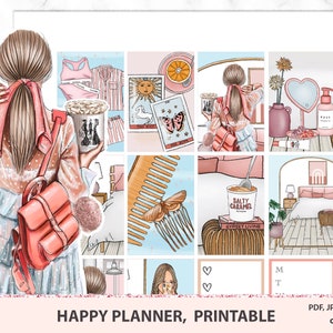 Autocollants Lazy day Happy Planner imprimables, autocollants floraux, kit imprimable, planificateur hebdomadaire, fichiers coupés Silhouette, Cricut, organisateur, carnet