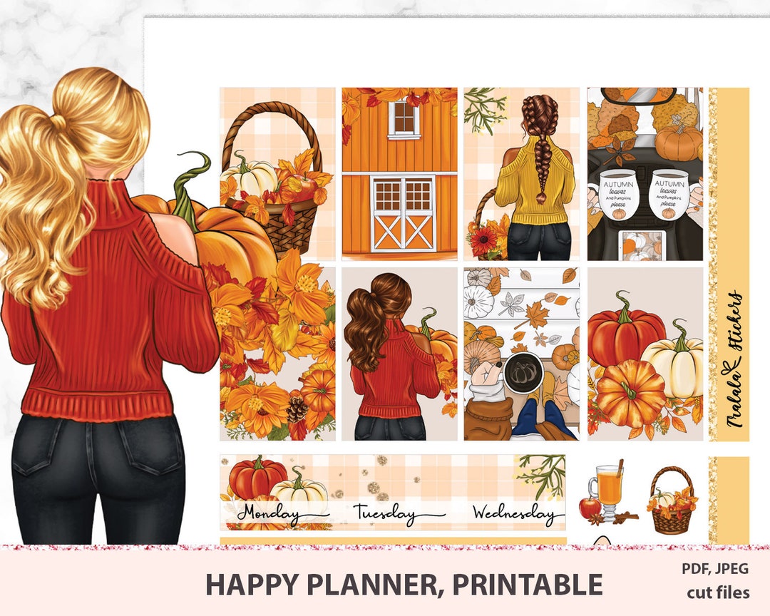 Happy Fall Happy Planner Stickers Printable, Weekly Kit for Autumn ...
