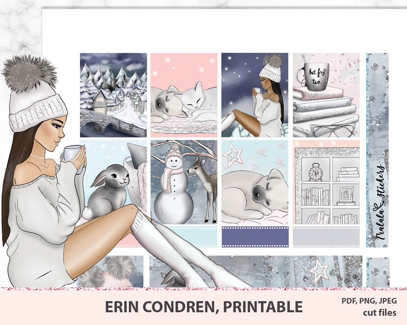 Printable Erin Condren Planner Stickers, Winter Sticker Kit Printable ...