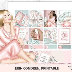 Autocollants imprimables spa jour, Erin Condren kit imprimable, Self Care ensemble hebdomadaire, Skin Care Digital Pack, Relax Soak Makeup Beauty