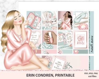 SPA day printable stickers, Erin Condren printable kit, Self Care weekly set, Skin Care Digital Pack, Relax Soak Makeup Beauty