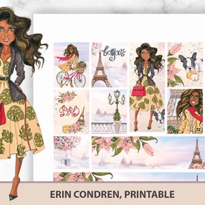 Femme afro-américaine à Paris, imprimable Erin Condren Planner Stickers pour fille de la peau foncée. Décoration pour organisateur quotidien. Magie noire de fille