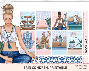 Meditation Printable Planner Stickers Erin Condren, ECLP stickers, Weekly kit, Tranquil yoga sticker kit, Self care home stickers, gym