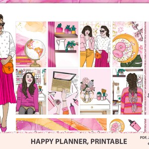 Happy Planner Stickers Printable, Office Girl, Back To School Weekly Sticker Kit, Digital Stickers Pack for Vertical Planners, JPEG PDF PNG