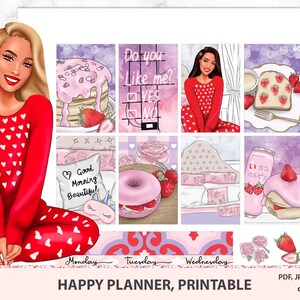 Valentinstag glücklich Sticker druckbare, wöchentliche Aufkleber, vertikale Set, MAMBi druckbare, Silhouette, Cricut