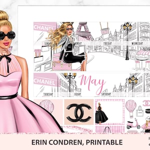 Mai Printable Monthly Kit Erin Condren, mai autocollants de vue mensuelle, autocollant de mode, Fashionista, autocollants Boss lady, Fichiers Silhouette