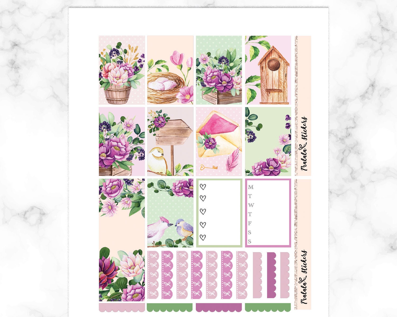 Purple Watercolor Flowers Happy Planner Stickers Printable, Spring ...