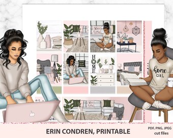Work from home weekly kit for Erin Condren life planner vertical, ECLP set, Stay home, boss babe, pastel planner sticker kit, Cricut
