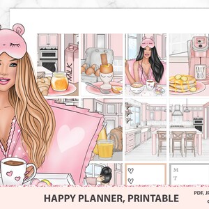 Pegatinas planificador imprimibles para Happy Planner Vertical, Good Morning, Pink Sticker Kit, Weekly Planner Sticker Ki, Functional Set, Cricut
