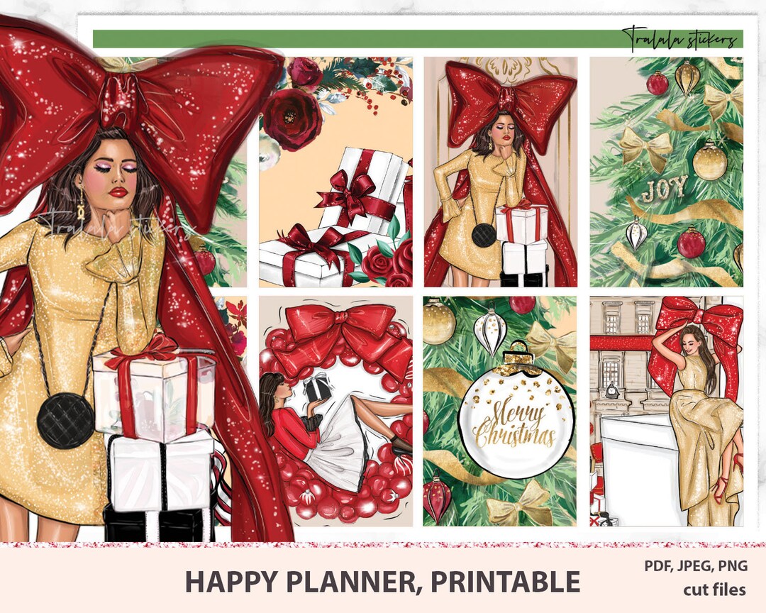 Christmas Printable Sticker Kit, Happy Planner Weekly Set, Red Green ...