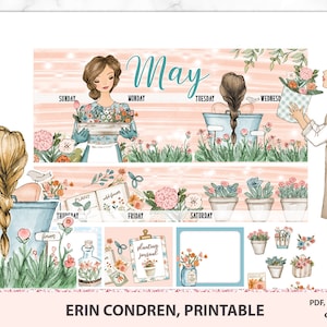 MAI monatlich druckbare Sticker für den Einsatz mit Erin Condren, Floral monatliche Kit, Aufkleber mit Blumen, Garten-Kit, Garten, Pflanzen